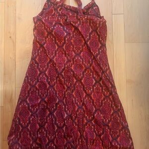 Prana Red and Purple Patterned Racerback Halter top dress, w/built in bra